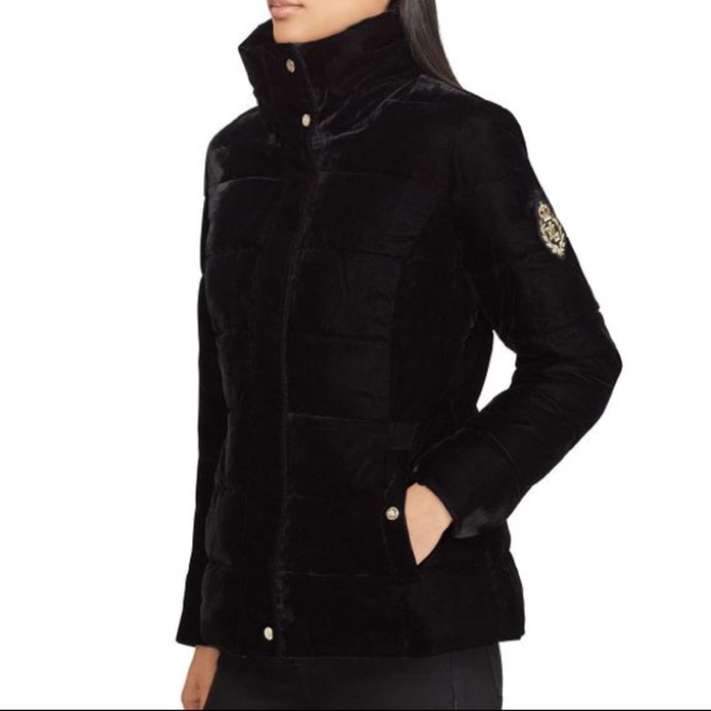 Ralph Lauren Black Velvet Puffer Jacket Size S